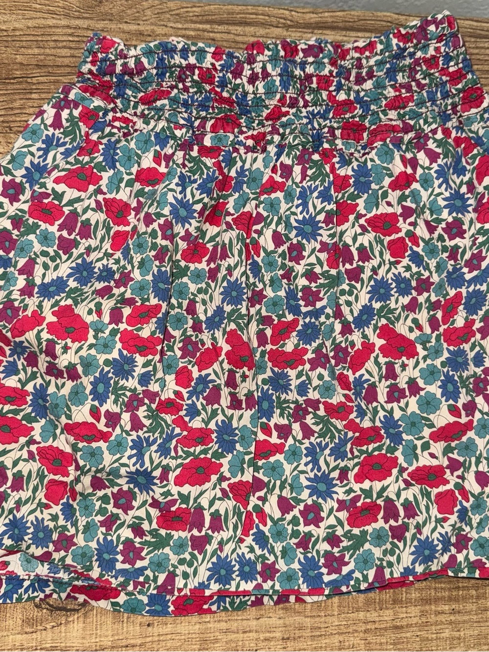 Peek Floral Smocked Waist Skirt - White with Pink, Blue & Green Flowers
